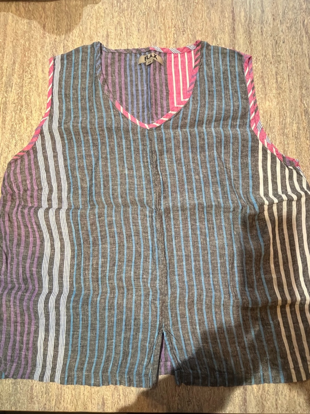 Flax Multicolor Striped V-Neck Tank — Blue, Purple & Pink Stripes